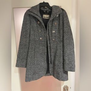 Guess Los Angeles Wool Blend Double Breast Trench Coat Black/White